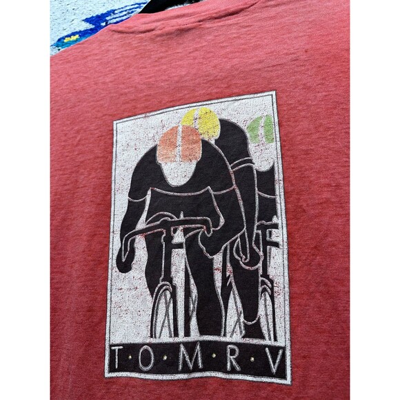 Vintage 80s single stitch bicycle cycling TOMRV t shirt paper thin soft large - Picture 9 of 9